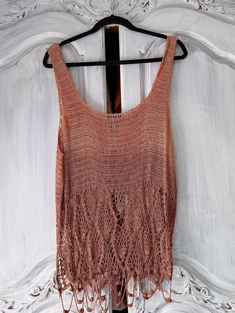 Hand Crafted Crochet Tank Tunic Too in Ombre Gold to Rich Sienna L XL